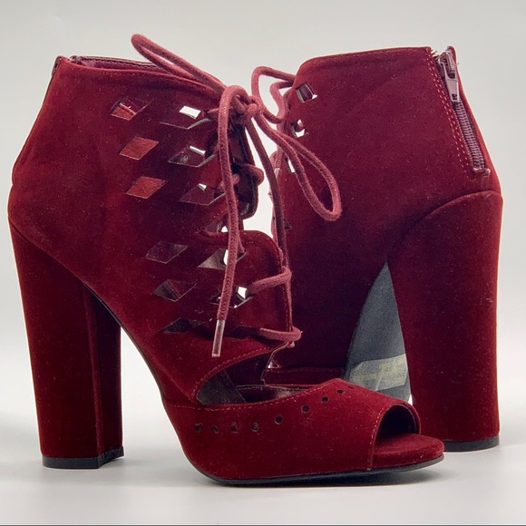 New ModCloth x Qupid Immortal Garnet Velvet Lace Ankle Boot Heels Shoes Women  7 - Picture 6 of 6